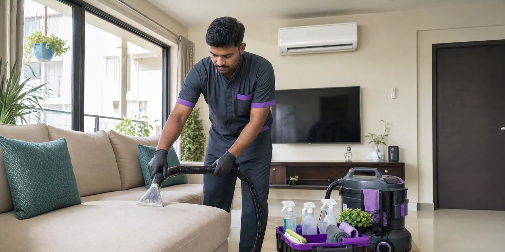 Professional sofa deep cleaning in a Bhopal apartment