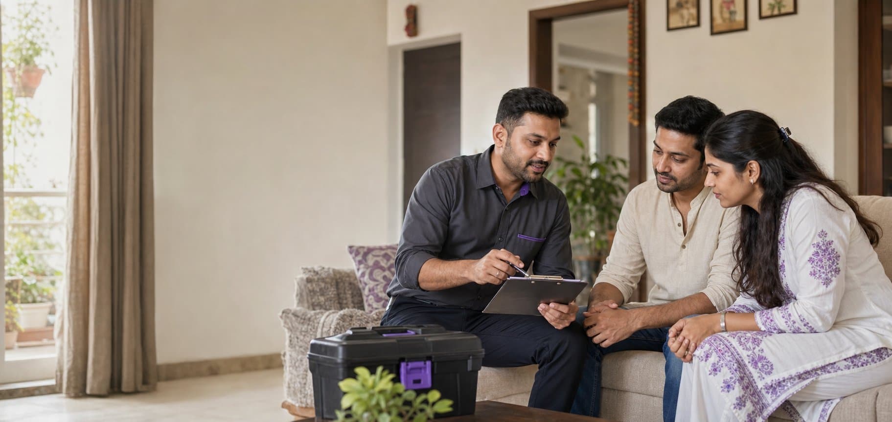 BlinkUp expert discussing a clear home-service plan with customers